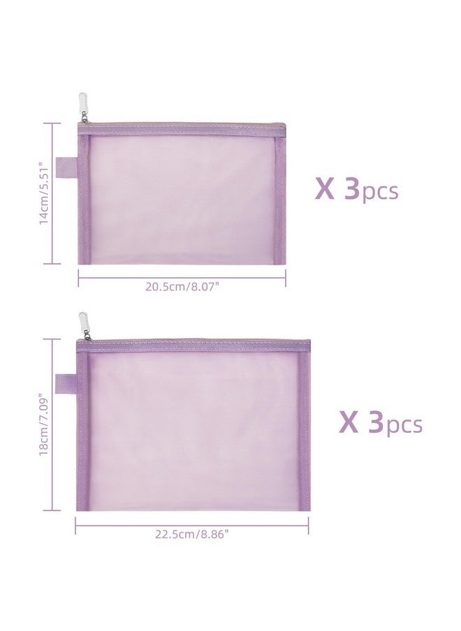 Topfinder - Clear Cosmetic Bags Zip Makeup Mesh Bags Pencil Case Pouch Travel Toiletry Kit Set Storage Case ((6A+5A)*3 Light Purple) - Image 1