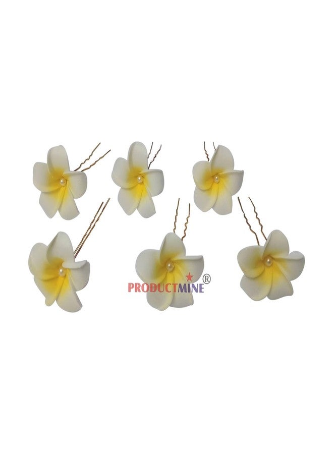PRODUCTMINE دبابيس شعر العروس من PRODUCTMINE®، دبابيس ذهبية فاخرة مزينة بزهرة شامبا صناعية من هاواي، دبابيس شعر للنساء والفتيات لحفلات الزفاف - مجموعة من 6 قطع - Image 3