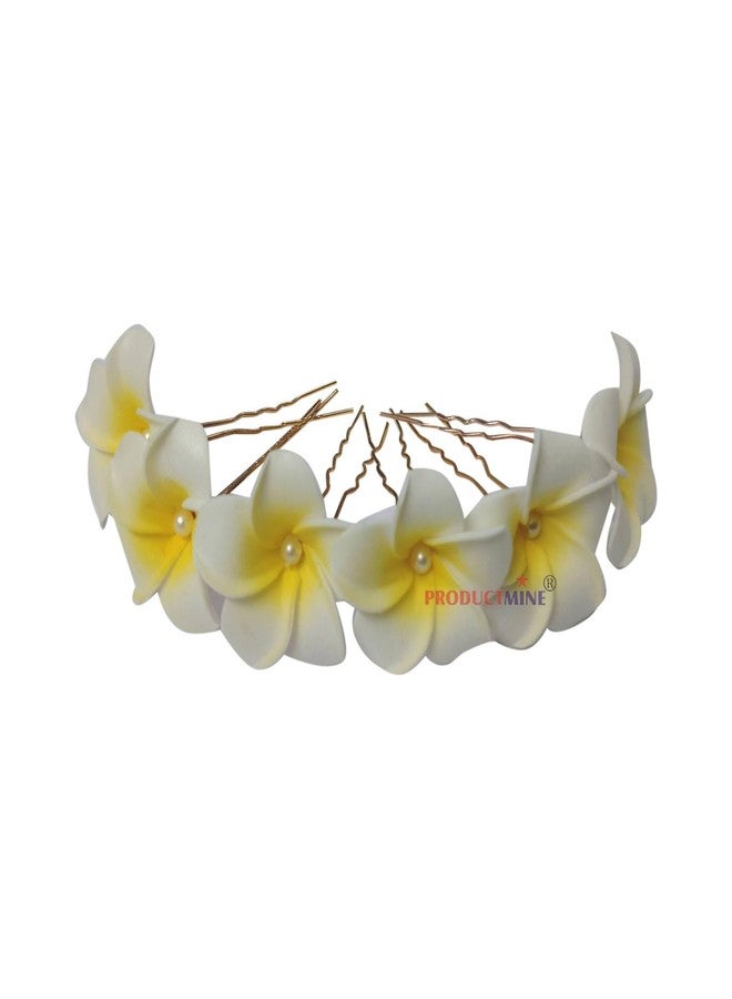PRODUCTMINE دبابيس شعر العروس من PRODUCTMINE®، دبابيس ذهبية فاخرة مزينة بزهرة شامبا صناعية من هاواي، دبابيس شعر للنساء والفتيات لحفلات الزفاف - مجموعة من 6 قطع - Image 4