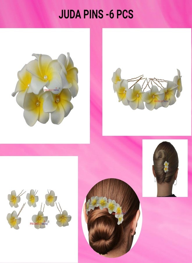 PRODUCTMINE دبابيس شعر العروس من PRODUCTMINE®، دبابيس ذهبية فاخرة مزينة بزهرة شامبا صناعية من هاواي، دبابيس شعر للنساء والفتيات لحفلات الزفاف - مجموعة من 6 قطع - Image 2