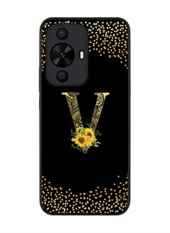 Stylizedd Rugged Black edge case for Huawei nova 12s / Huawei nova 11/ Huawei nova 12 Lite 4G,Custom Monogram Initial Letter Floral Pattern Alphabet - V (Black)  - Image 1