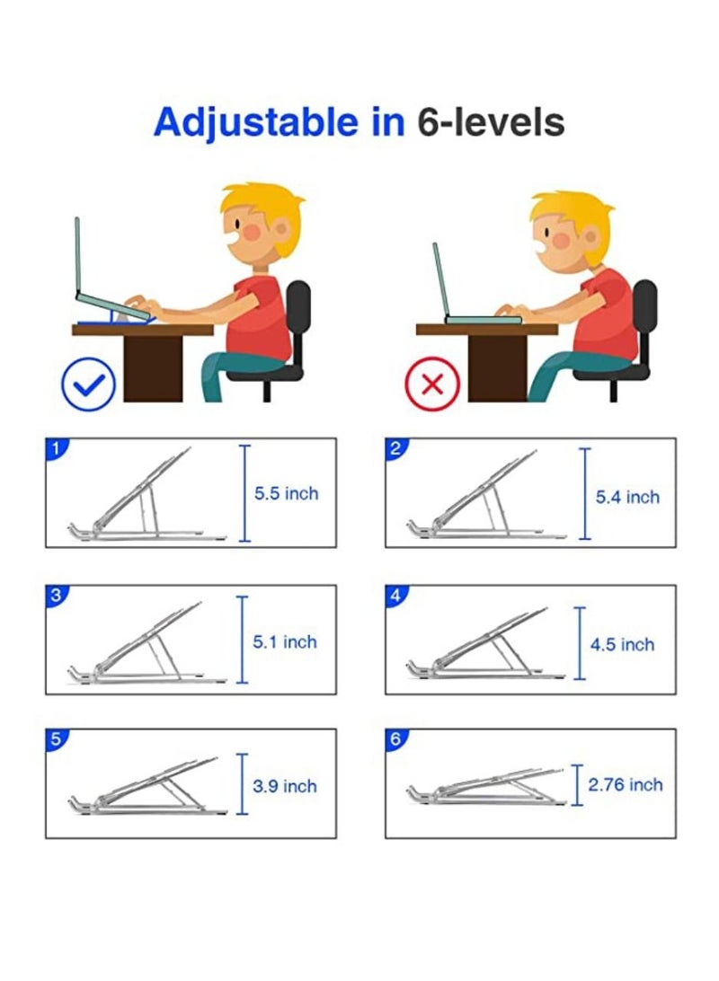 Digi Core 6-Level قابل للتعديل سبائك الألومنيوم حامل كمبيوتر محمول قابل للطي حامل الكمبيوتر المحمول حامل الكمبيوتر المحمول متعدد الزوايا قابل للتعديل حامل الكمبيوتر المحمول - Image 2