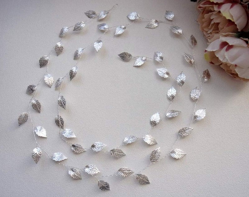 Women Simple Leaf Wreath Vintage Silver Leaf Long Hair Vine Piece Wedding Hair Accessory Gift for Her Crystal Hair Piece Party Headress for Bride Bridesmaid Girls 100cm3937 silver