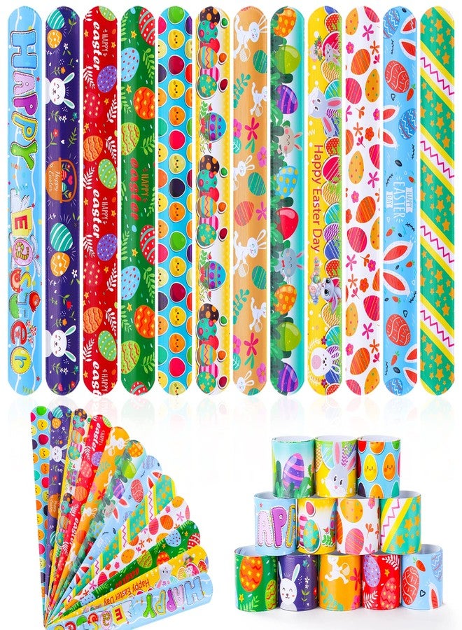 GlyinnHe 48Pcs Easter Slap Bracelets, Easter Snap Bracelet Bunny Egg Wrisrtband for Easter Party Favors Basket Bag Filler School Prizes Birthday Gifts - Image 1