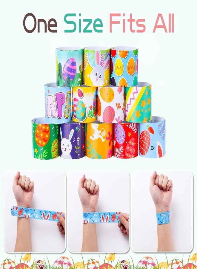 GlyinnHe 48Pcs Easter Slap Bracelets, Easter Snap Bracelet Bunny Egg Wrisrtband for Easter Party Favors Basket Bag Filler School Prizes Birthday Gifts - Image 4