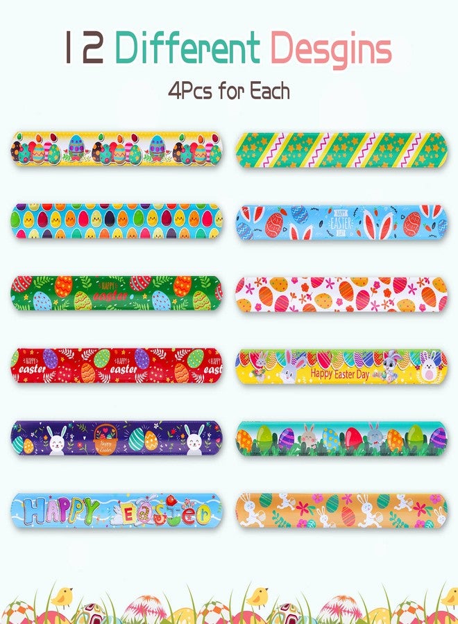 GlyinnHe 48Pcs Easter Slap Bracelets, Easter Snap Bracelet Bunny Egg Wrisrtband for Easter Party Favors Basket Bag Filler School Prizes Birthday Gifts - Image 3