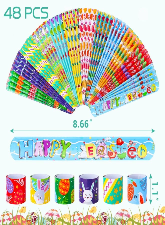 GlyinnHe 48Pcs Easter Slap Bracelets, Easter Snap Bracelet Bunny Egg Wrisrtband for Easter Party Favors Basket Bag Filler School Prizes Birthday Gifts - Image 2