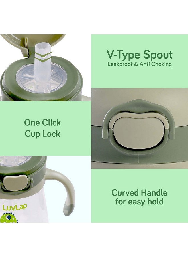 Luvlap كوب مصاصة سيليكون ناعم مقاوم للعض للأطفال مع مقبض، مع مصاصة مثبتة، كوب مصاصة مع قفل مضاد للتسرب، خالي من BPA، 6 أشهر فأكثر، 300 مل، أخضر - Image 2