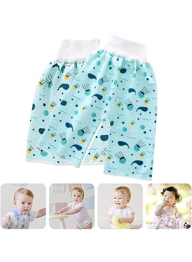 JCB CHIC تنورة حفاضات قصيرة، شورت حفاضات قصير لتدريب الطفل على التبول للطفل الرضيع، تنورة تدريب على التبول للطفل الرضيع، صبي صغير، فتاة صغيرة للنوم ليلاً للنوم مضاد للامتصاص ومضاد للتسرب من 0-8 سنوات （2 قطعة） - Image 1