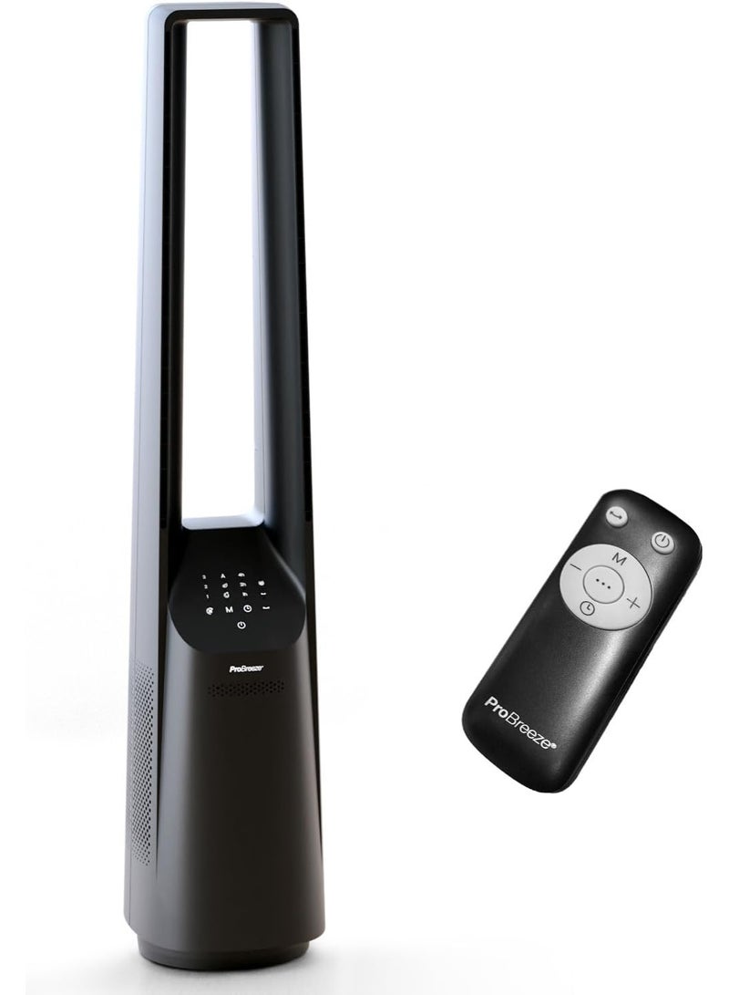 Pro Breeze 40 inch Bladeless Tower Fan with DC Motor - Ultra Quiet Fan with Remote Control, LED Display, 6 Fan Speeds, 5 Operation Modes, 60° Automatic Oscillation & 7H Timer (Black)  - Image 1