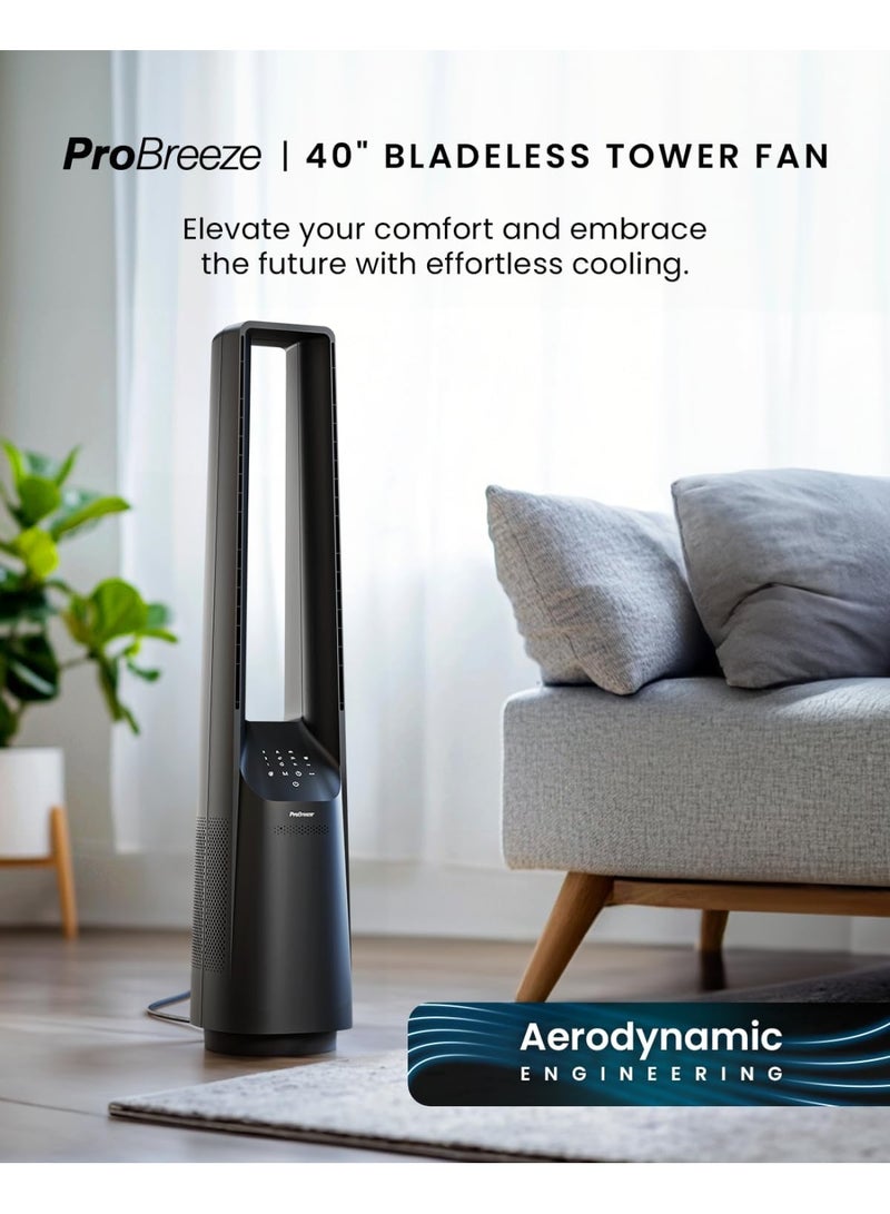 Pro Breeze 40 inch Bladeless Tower Fan with DC Motor - Ultra Quiet Fan with Remote Control, LED Display, 6 Fan Speeds, 5 Operation Modes, 60° Automatic Oscillation & 7H Timer (Black)  - Image 2