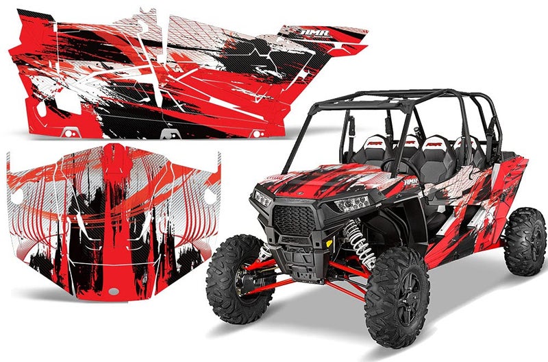 AMR Racing UTV Graphics kit Sticker Decal Compatible with Polaris RZR 1000 XP 4-Door 2013-2016 - Carbon X Red - Image 5