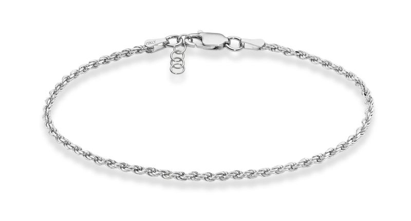Miabella Solid 925 Sterling Silver Italian 2mm, 3mm Diamond-Cut Braided Rope Chain Bracelet for Women Men, Made in Italy (2mm - Length 6.5 Inches) - Image 1