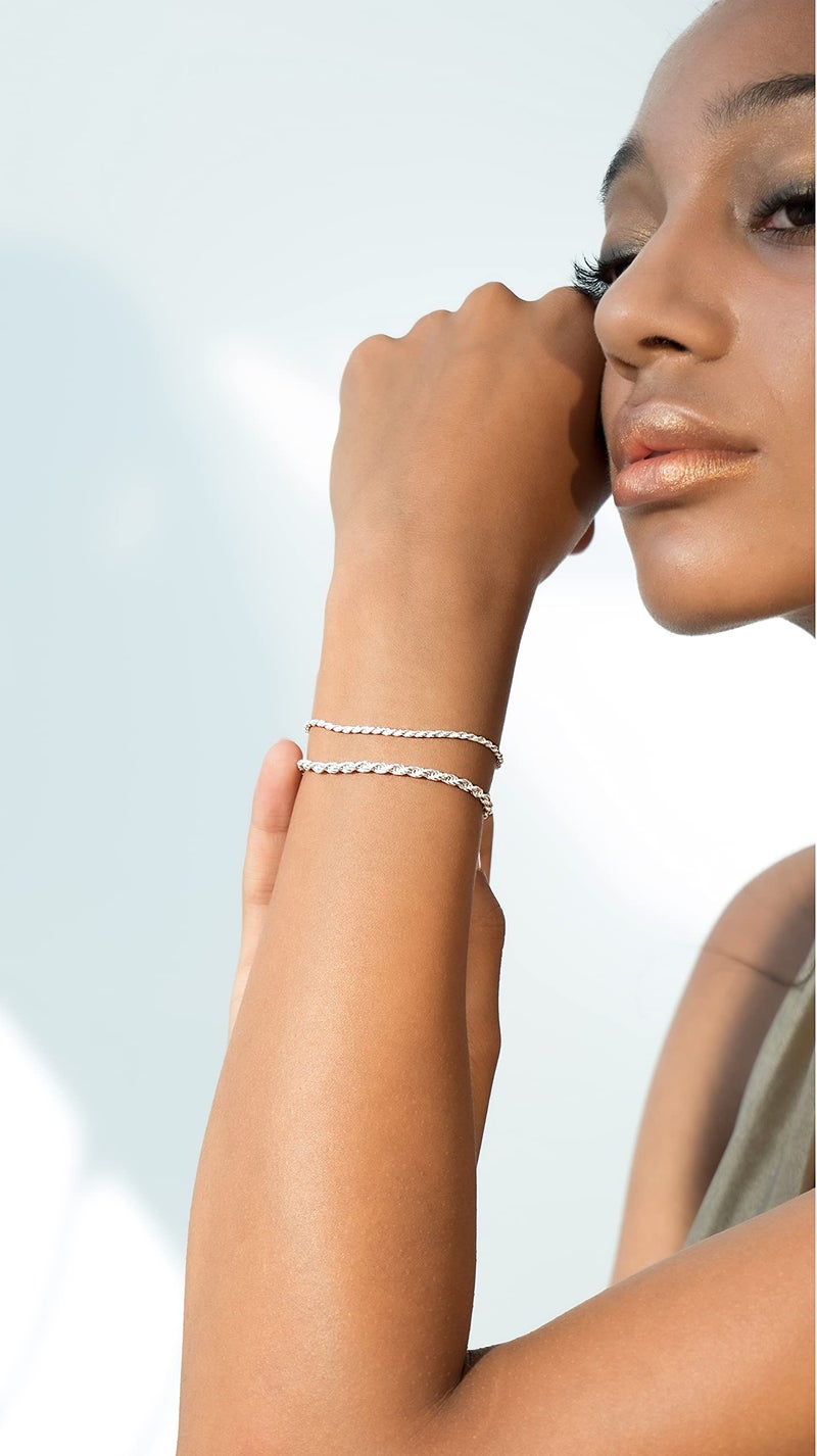 Miabella Solid 925 Sterling Silver Italian 2mm, 3mm Diamond-Cut Braided Rope Chain Bracelet for Women Men, Made in Italy (2mm - Length 6.5 Inches) - Image 5