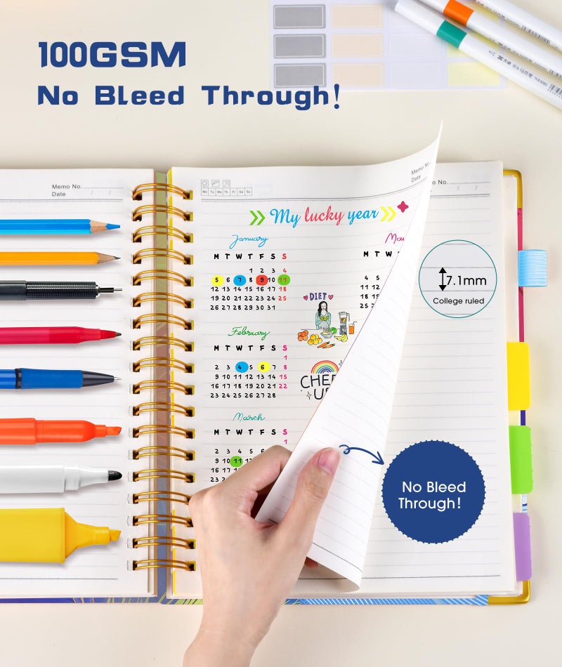 dilitego Hardcover Spiral Notebook Journal with Removable Dividers Tabs, 300 Pages 5 Subject Notebook College Ruled, 100GMS Notebooks for Work School Note Taking,Lined Journal for Women,Colorful Feather - Image 5