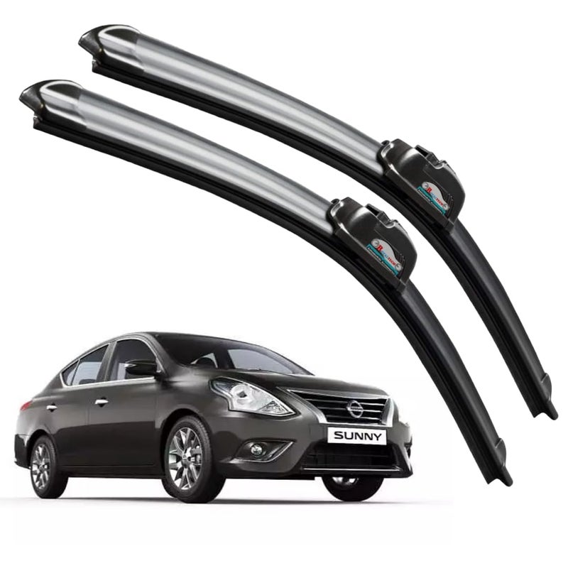 ROYALTECH Frameless Rubber Car Wiper Blades Set of 2 Compatible with (Sunny (Model : 2012-2018) (D-21,P-14)) - Image 1