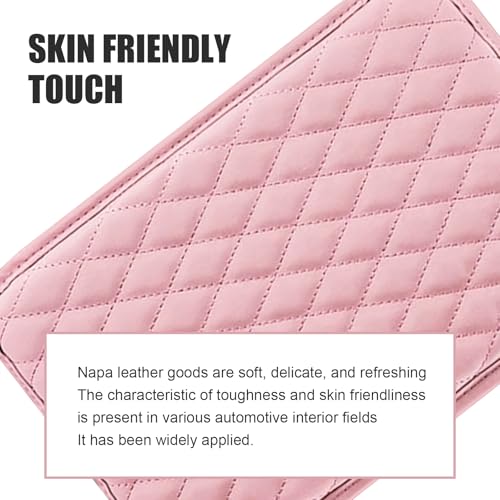 Anyhut 1 PC Car Center Console Cover, Leather Car Armrest Cushion Cover with Side Storage Pockets, Middle Car Interior Accessories, Universal for Trucks, Cars, SUVs (Pink) - Image 4