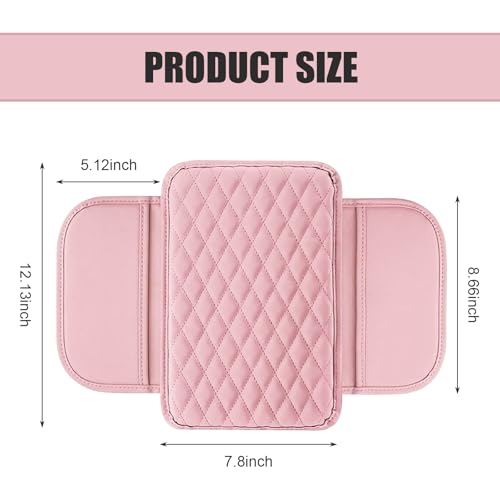 Anyhut 1 PC Car Center Console Cover, Leather Car Armrest Cushion Cover with Side Storage Pockets, Middle Car Interior Accessories, Universal for Trucks, Cars, SUVs (Pink) - Image 2