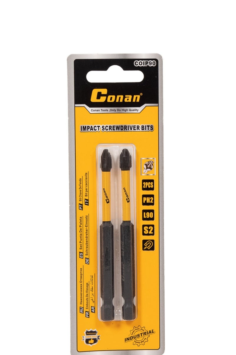 Conan 2-Piece Impact Screwdriver Bit Set PH2 – 90mm – S2 Steel – Model COIP90 - Image 1