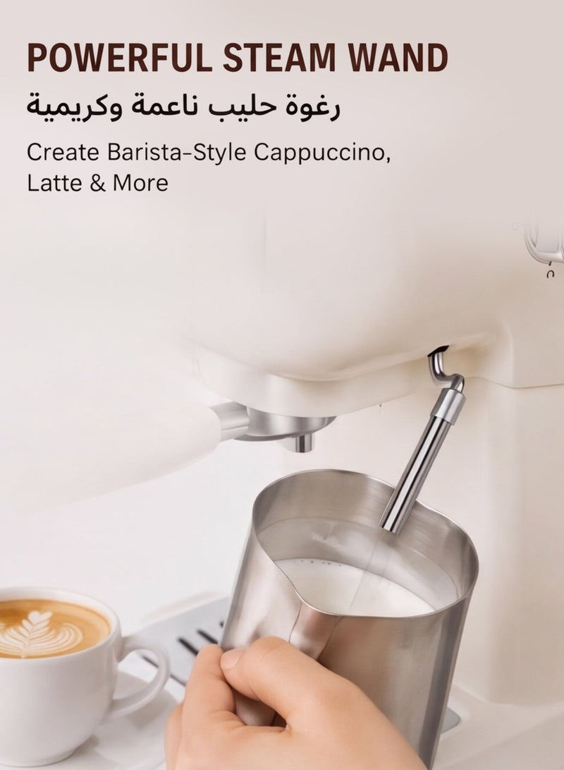 RUIYADA Espresso Coffee Machine 20 Bar Stainless Steel Espresso Maker with Milk Frother Steam Wand 2 in 1，1050W Semi-Automatic Cappuccino Latte Machine with 1.5L/51oz Removable Water Tank/Coffee Port - Image 3