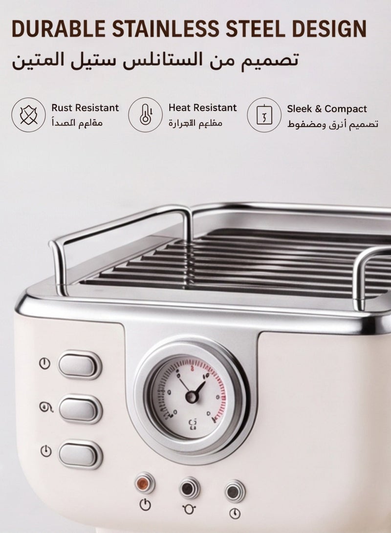 RUIYADA Espresso Coffee Machine 20 Bar Stainless Steel Espresso Maker with Milk Frother Steam Wand 2 in 1，1050W Semi-Automatic Cappuccino Latte Machine with 1.5L/51oz Removable Water Tank/Coffee Port - Image 5