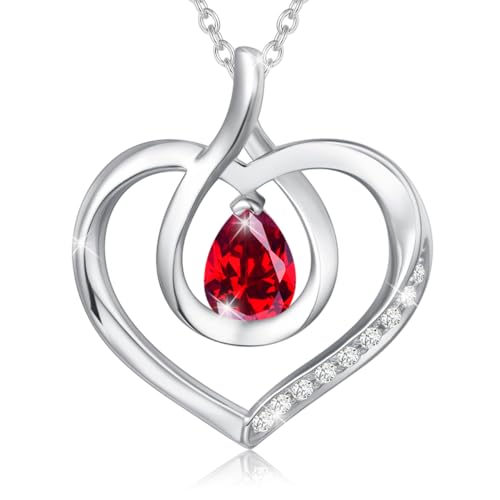 AGVANA July Birthstone Jewelry Ruby Necklace for Women Sterling Silver Forever Love Infinity Heart Pendant Necklace Anniversary Birthday Gifts for Women Mom Wife Her - Image 1