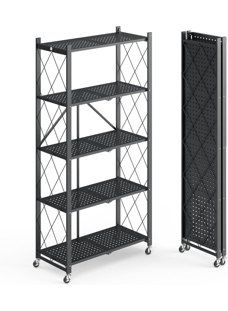 l'elefante Heavy-Duty 5-Tier Foldable Iron Storage Cart with Lockable Swivel Wheels – Multi-Purpose Rolling Organizer Rack for Kitchen, Bathroom, Office, Laundry & Bedroom – Iron Frame, Water-Resistant, Scratch-Proof  - Image 1