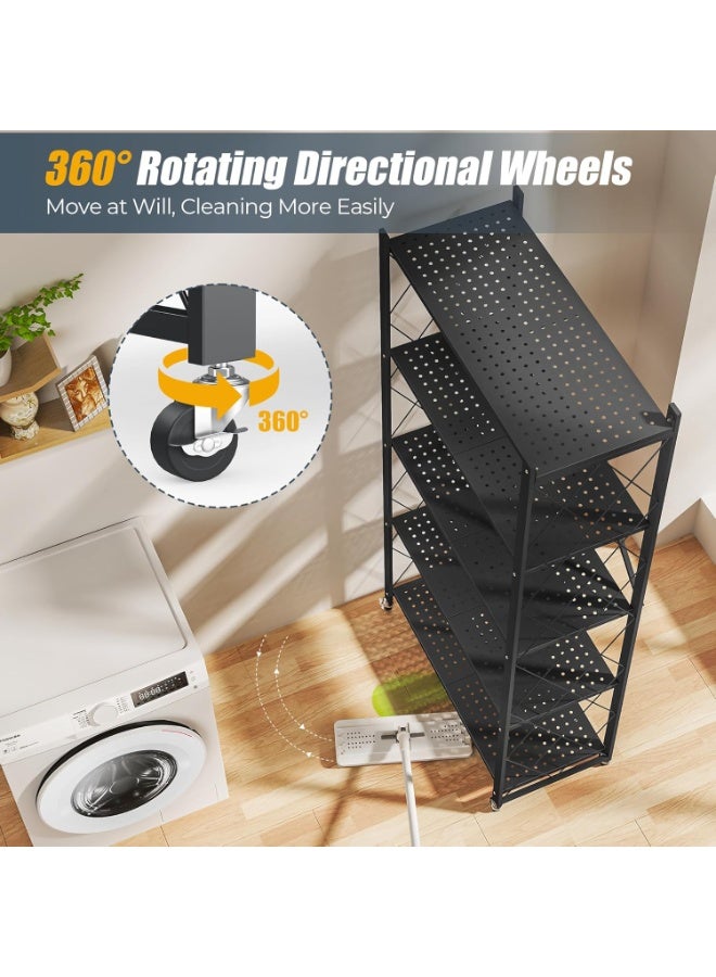 l'elefante Heavy-Duty 5-Tier Foldable Iron Storage Cart with Lockable Swivel Wheels – Multi-Purpose Rolling Organizer Rack for Kitchen, Bathroom, Office, Laundry & Bedroom – Iron Frame, Water-Resistant, Scratch-Proof  - Image 5