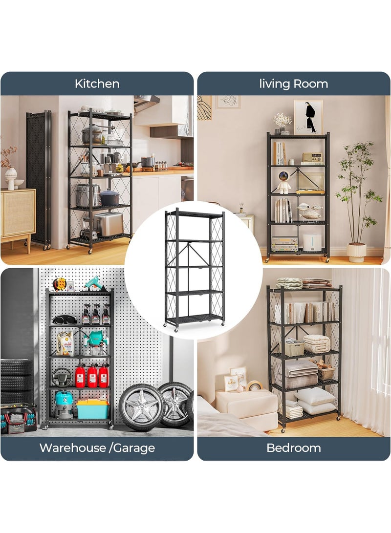 l'elefante Heavy-Duty 5-Tier Foldable Iron Storage Cart with Lockable Swivel Wheels – Multi-Purpose Rolling Organizer Rack for Kitchen, Bathroom, Office, Laundry & Bedroom – Iron Frame, Water-Resistant, Scratch-Proof  - Image 4