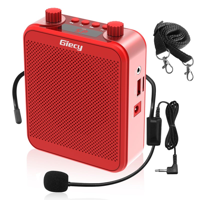 Giecy Voice Amplifier Giecy 30W 2800mAh Rechargeable Personal Voice Amplifier with Microphone Headset Portable Speaker for Multiple Locations Classroom Meetings and Outdoors G300Red