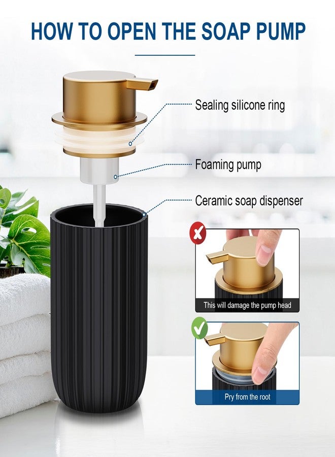 Dlirho Ceramic Foaming Soap Dispenser, 12 oz Bathroom Foam Hand Soap Dispenser, Refillable Lotion Soap Dispenser with Removable Pump for Kitchen Hand Wash Dispenser, Modern Home Decor (Black) - Image 3