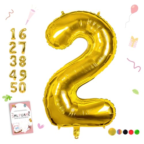 Smlpuame 40 inch Number Balloon 09 Gold Large Number 2 BalloonsDigital Balloons for Birthday Party Celebration Decorations Supplies Helium Foil Number Balloons for Wedding Anniversary - Image 1