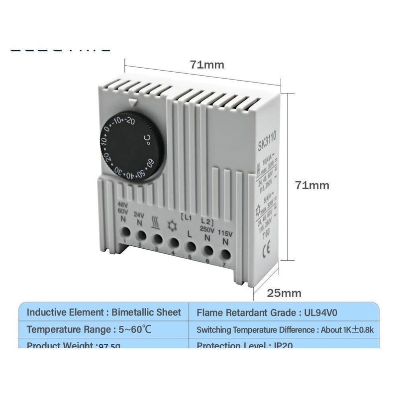 SK3110 مروحة خزانة من نوع السكة الدليلية مع ضبط تلقائي للثرموستات ومفتاح تيار مستمر لصندوق التوزيع - Image 4