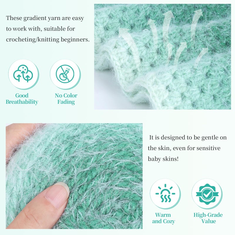 Aeelike Cake Yarn for Crocheting, Extra Large Gradient Yarn 4 x 190g (6.7 oz) 400m (437.5 Yards) 71% Acrylic 29% Nynon, Super Soft OmbrÃ© Yarns for Making Colorful Blanket Scarves Hat, Mint Green - Image 4