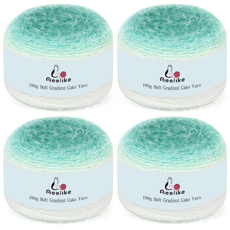 Aeelike Cake Yarn for Crocheting, Extra Large Gradient Yarn 4 x 190g (6.7 oz) 400m (437.5 Yards) 71% Acrylic 29% Nynon, Super Soft OmbrÃ© Yarns for Making Colorful Blanket Scarves Hat, Mint Green - Image 1