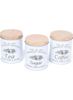 Generic 3-piece round metal coffee, sugar and tea canister set with classic style and wooden lid. Metal sugar and tea canister set, 1 kg  - Image 5