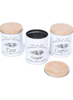 Generic 3-piece round metal coffee, sugar and tea canister set with classic style and wooden lid. Metal sugar and tea canister set, 1 kg  - Image 2