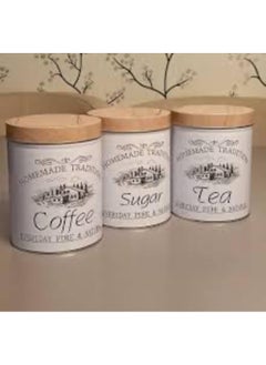Generic 3-piece round metal coffee, sugar and tea canister set with classic style and wooden lid. Metal sugar and tea canister set, 1 kg  - Image 3