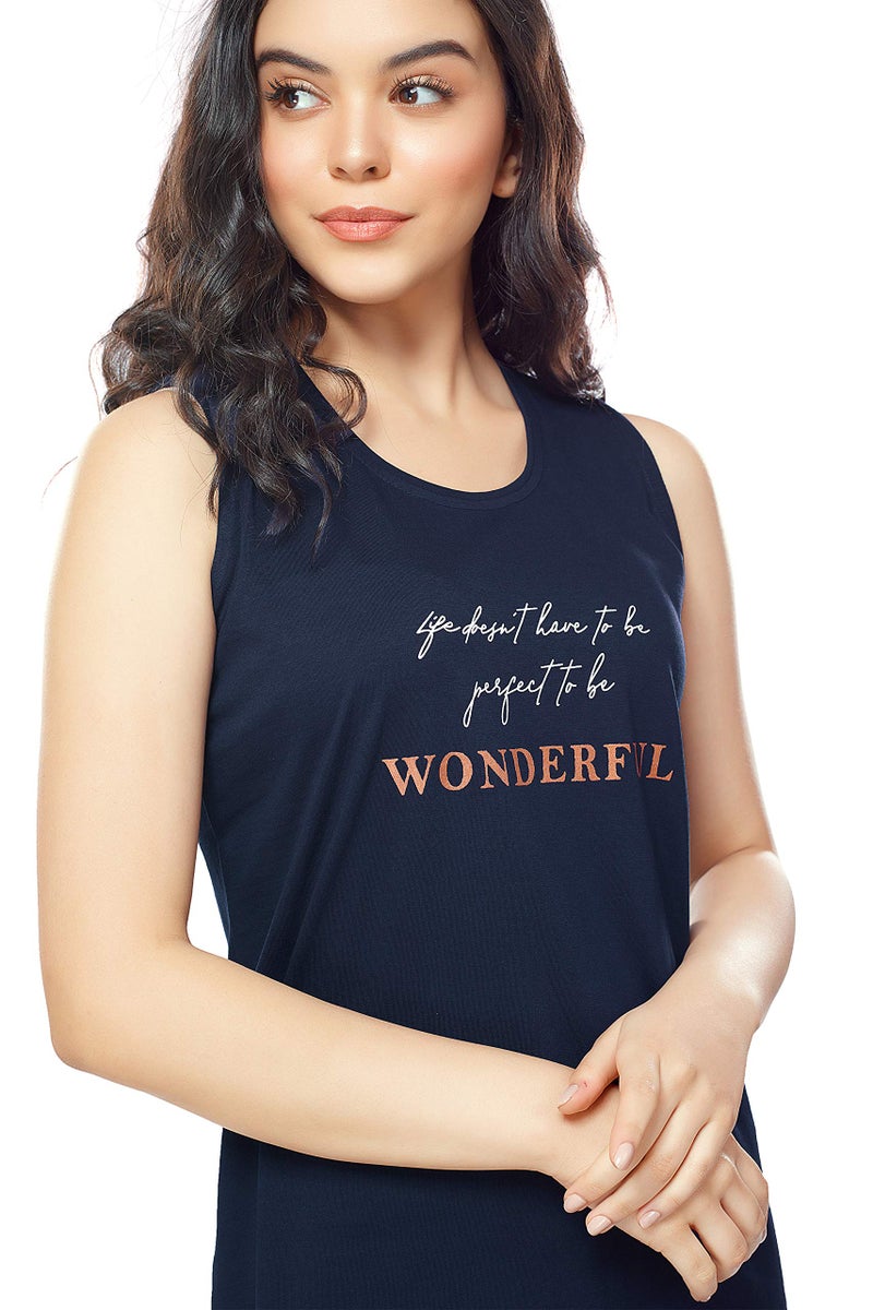 ZEYO Women's Cotton Night Dress Printed Navy Blue Knee Length Night Gown 5325 - Image 2