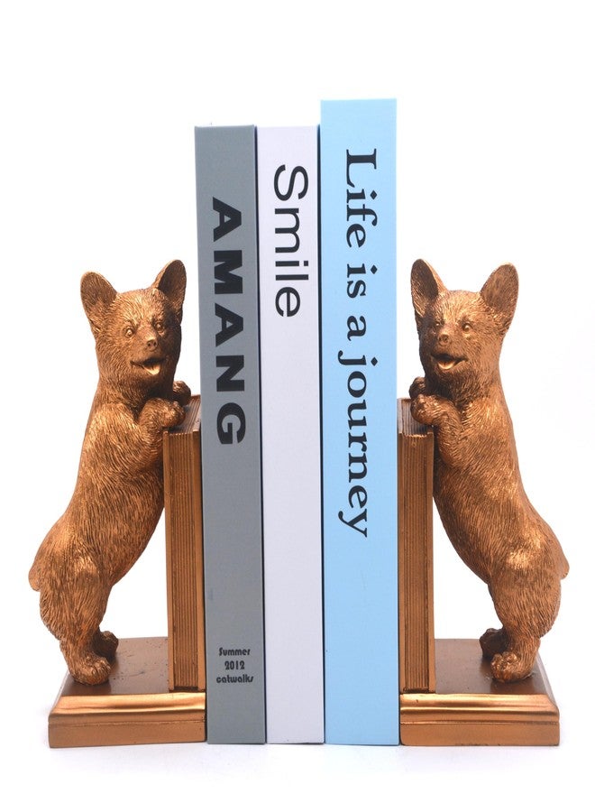 MONMOB Welsh Corgi Bookends Corgi Dog Statues Bookends for Heavy Books with Anti-Slip Base Book Holders for Home Office Decor Bookshelves - Image 1