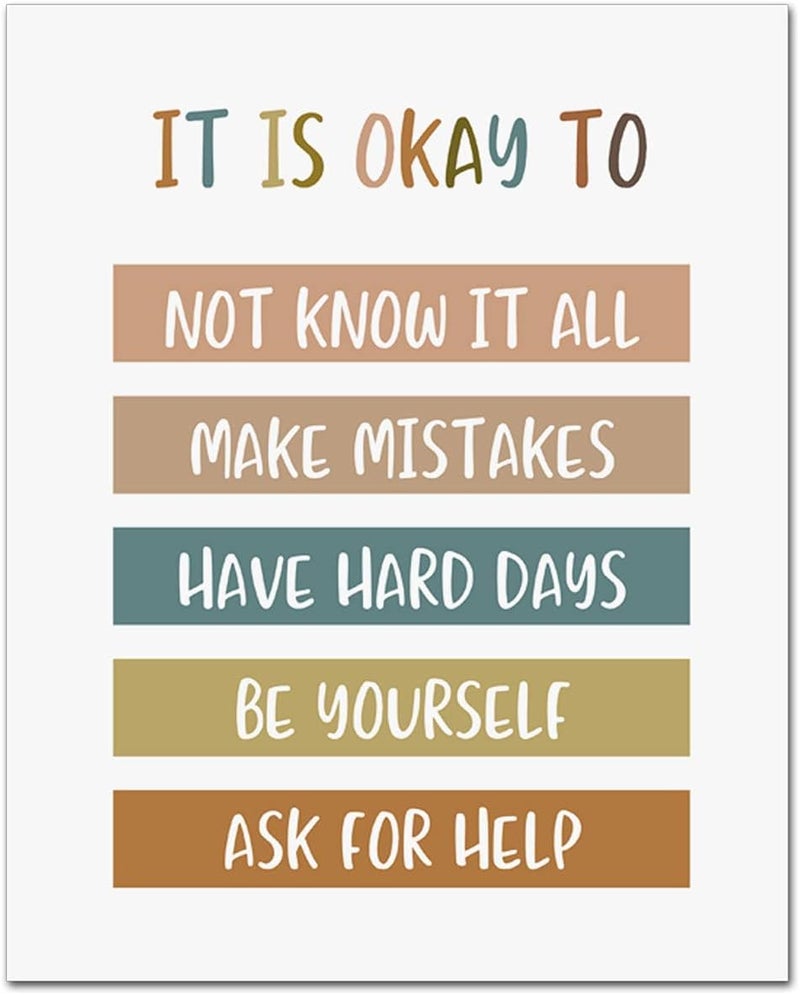 Luckam Boho Classroom Wall Decor - It Is Okay To Be Yourself - Teacher Gift, Child Art, Playroom Decor, Quotes - UNFRAMED (40*60 cm) - Image 2