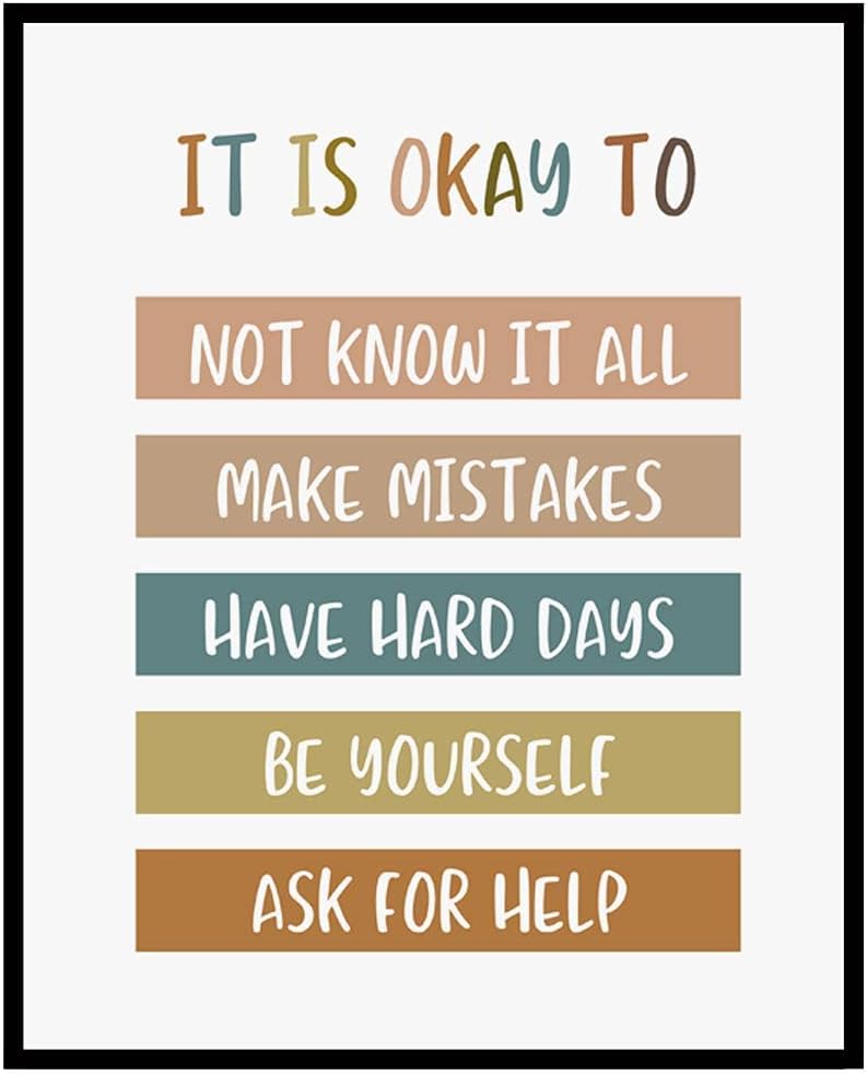 Luckam Boho Classroom Wall Decor - It Is Okay To Be Yourself - Teacher Gift, Child Art, Playroom Decor, Quotes - UNFRAMED (40*60 cm) - Image 1