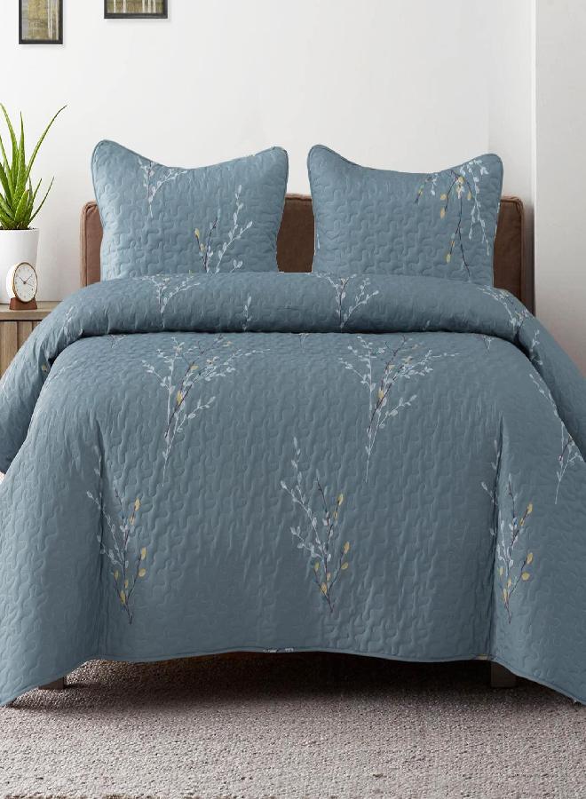 Exclusivo Mezcla Microfiber Queen Size Quilt Set for All Seasons, 3 Piece Flower Pattern Bedspreads Coverlet Set with 2 Shams, Lightweight and Soft Bedding Set, (92"x 96", Blue) - Image 3