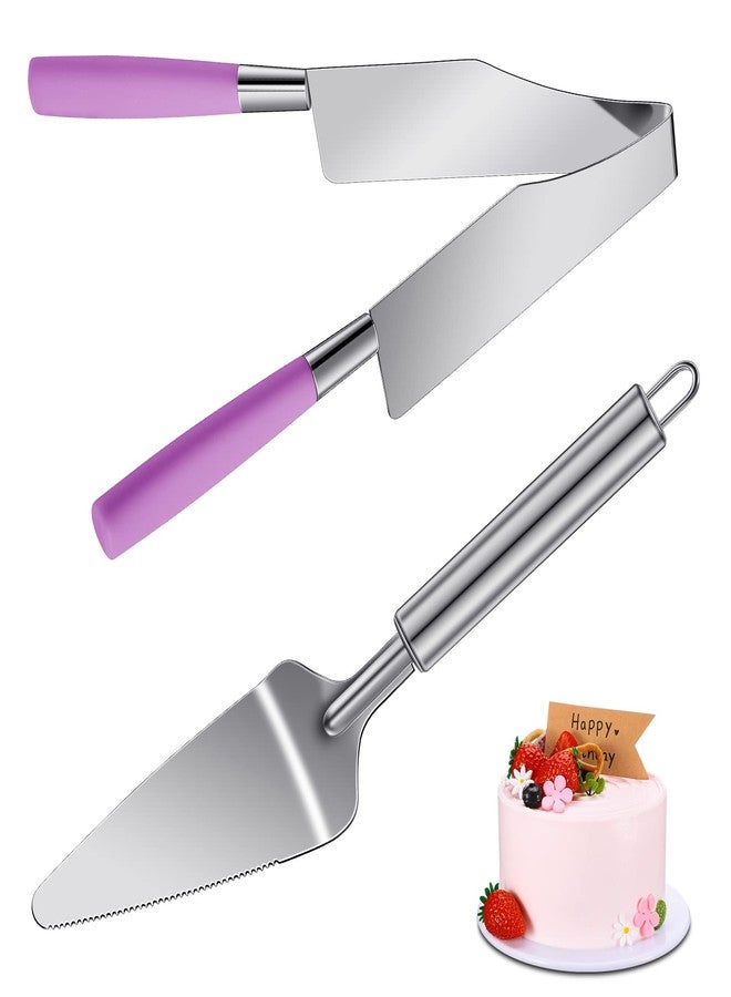 Cunhill 2 Pieces Cake Slicer Cutter Multi Function Stainless Steel Cake Spatula Server Set for Cakes Pie Desserts Pizza(Pink or Purple) - Image 1