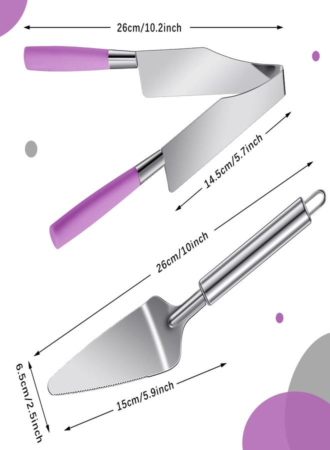 Cunhill 2 Pieces Cake Slicer Cutter Multi Function Stainless Steel Cake Spatula Server Set for Cakes Pie Desserts Pizza(Pink or Purple) - Image 2