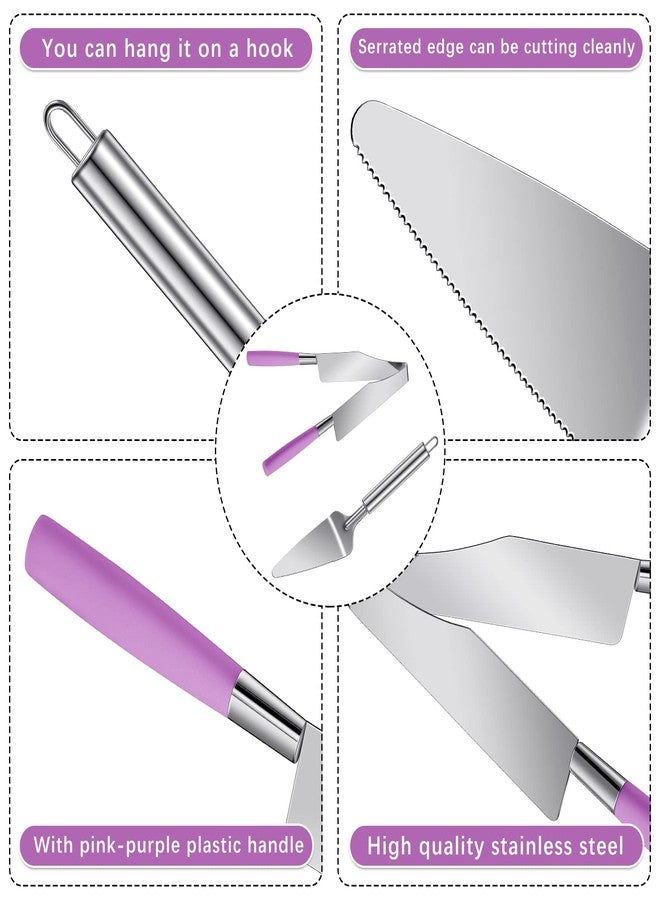 Cunhill 2 Pieces Cake Slicer Cutter Multi Function Stainless Steel Cake Spatula Server Set for Cakes Pie Desserts Pizza(Pink or Purple) - Image 3