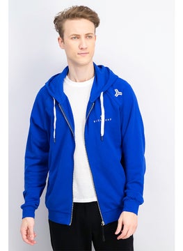 JOHN RICHMOND Men Sportswear Fit Full Zip Hooded Long Sleeves Brand Logo Sweatshirt, Blue  - Image 1