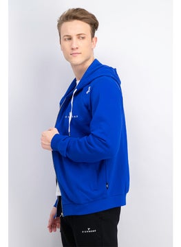 JOHN RICHMOND Men Sportswear Fit Full Zip Hooded Long Sleeves Brand Logo Sweatshirt, Blue  - Image 4