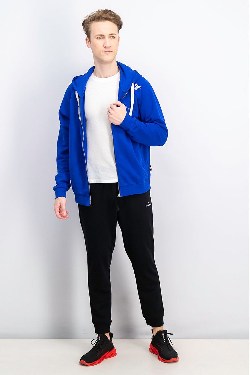 JOHN RICHMOND سويت شيرت رياضي للرجال بغطاء رأس وسحاب كامل بأكمام طويلة بشعار العلامة التجارية، أزرق - Image 3