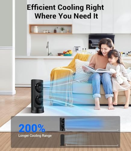 Kopbeau Personal Tower Cooling Fans that Blow Cold Air, Standing Small Desk Fan with 3 Speeds & Timer, 60° & 110° Oscillating Table Fan, Quiet and Safe Electric Floor Fan for Bedroom, Bedside, Home, Office - Image 2